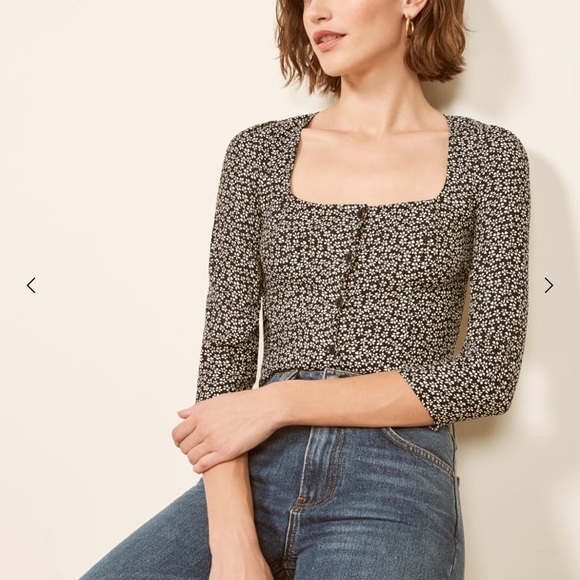 Reformation Jorja Floral Top Black Medium - Picture 2 of 7